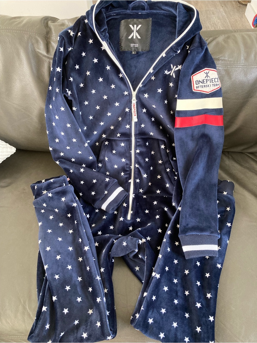 Onepiece Women Fleece Navy Star Hooded Recovery Pajama Set